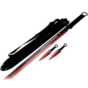 27'' Ninja Sword Tanto Full Tang 2 Tone Blade With 2 Throwing Knives Red - Picture 1 of 1