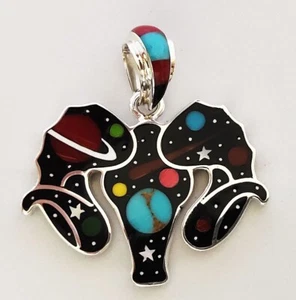 HÜBSCHER HIMMLISCHER TÜRKIS SATURN STACHELIGER ONYX LAPIZ INLAY 925 SILBER RAMDER ANHÄNGER - Bild 1 von 2
