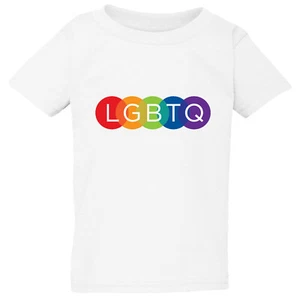 LGBTQ Flag Colourful Rainbow Gay Pride White T-Shirt Tee Top Baby Kids Boy Girl - Picture 1 of 3