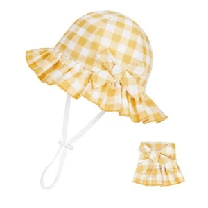 Baby Sun Hat 6-12 Months Cute Ruffle Brim Baby Beach Hat Yellow Checkered Bab... - Picture 1 of 6