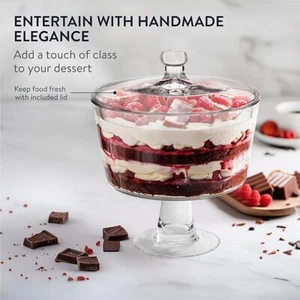 TRIFLE BOWL with LID & Pedestal GLASS~Elegant 100oz~ Bridal/ Wedding~Holidays - Picture 1 of 6