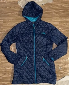 NORTH FACE Thermoball Navy Blue Puffer Jacket Hooded Girl's Youth Large 14-16 - Picture 1 of 9