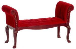 Dolls House Mahogany Red Long John Bed End Stool Bench Bedroom Furniture