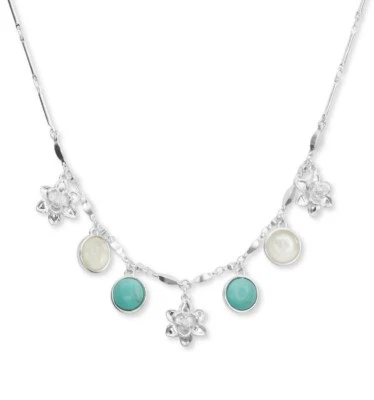 $39 Lucky Brand Tono Plateado Turquesa Blanco Conjunto Piedra Flor Gota Collar S1 Foto 1 de 2