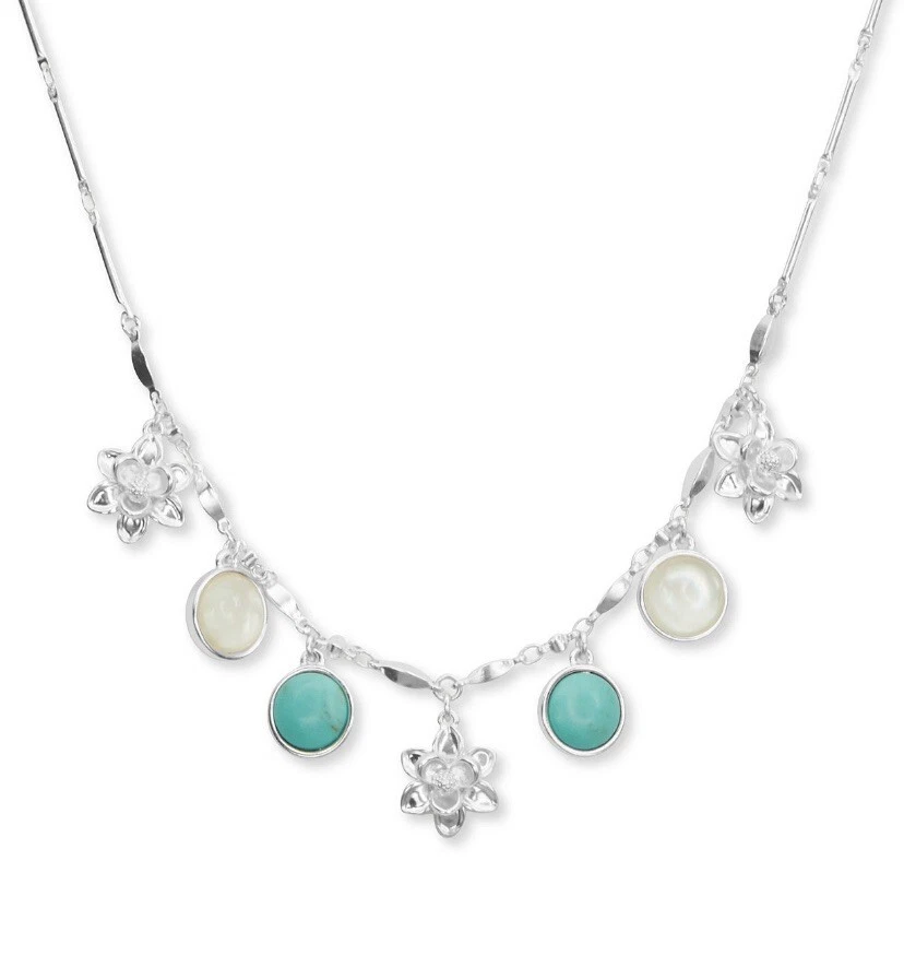 Lucky BRAND Necklace Silver Tone Stone Lobster Clasp Closure With Tag