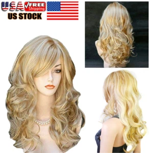 Long Curly Hair Wig Heat Resistant Synthetic Hair Blonde with Highlights Wigs - Picture 1 of 7