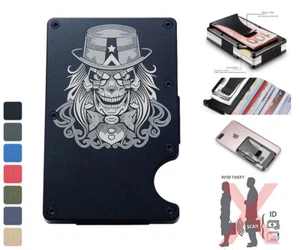 Joker Skull Man Minimalist RFID Blocking Money Clip Aluminum Credit Card Holder - Picture 1 of 9