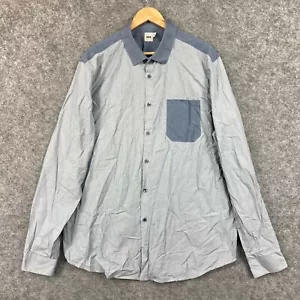 Asos Shirt Mens 2XL Grey Long Sleeve Collared Slim Cotton Button Up 9809 - Picture 1 of 12