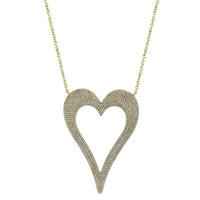 Big Heart Diamond Necklace 14K Yellow Gold Pendant Pave Open 1.57CT Natural - Image 1 of 4