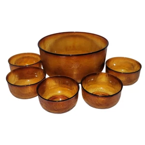 Mid Century Modern Salad Bowl Set Arcoroc Sierra Amber Gold Brown T13#31 - Picture 1 of 4