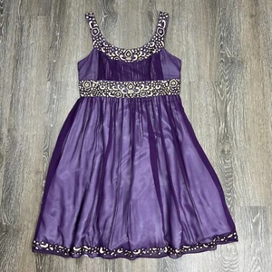 Adrianna Papell Abend lila Seide Perlen ärmellos Fit & Flare Kleid Gr. 12 - Bild 1 von 9