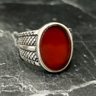 Red Agate Oval Stone Handmade Silver Ring , Silver Yemeni Aqeeq Gemstone Ring