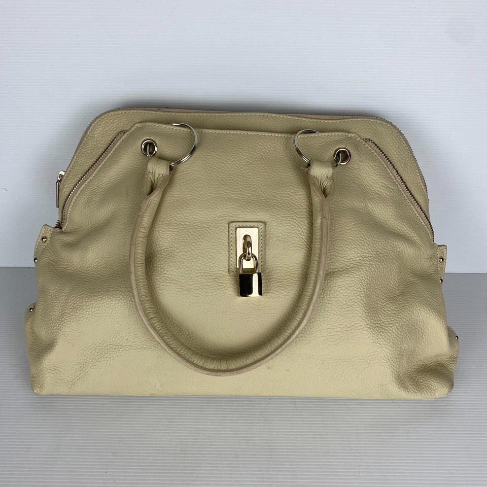 Розовый корпорации Дамская сумка женщин кремовый бежевый натуральной кожи замок акцент - Изображение 1 из 4