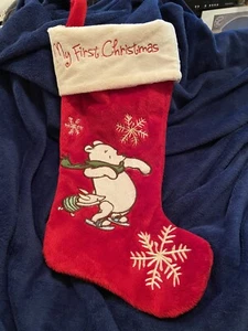 Disney Winnie the Pooh Medias de Navidad Mi Primera Navidad Rojo Patinaje Lechón - Imagen 1 de 7