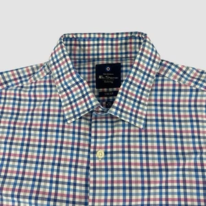 Ben Sherman Men’s XXL 18-18.5 32-33 Stretch Gingham Long Sleeve Button-Up Shirt - Picture 1 of 9