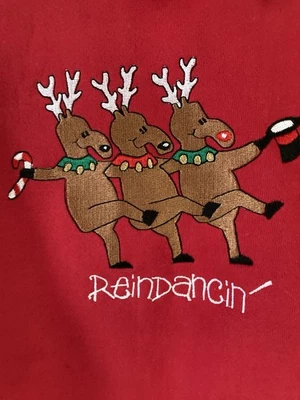 Beautiful Bright Red Brand New Holiday Sweatshirt With Dancing Reindeer Size L - Image 1 of 4