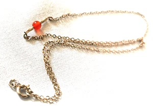VINTAGE STERLING SILVER CHAIN & AMBER GLASS BEAD NECKLACE - FINE & ETHREAL - - Picture 1 of 13