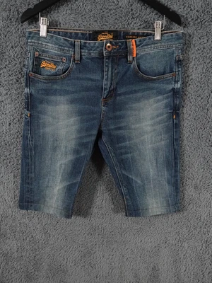 Shorts skinny padrão botão denim preto cobre azul masculino Superdry W32 Y2K - Imagem 1 de 4