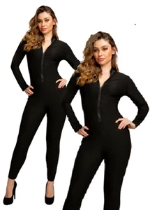 Ladies Black Catsuit Adults Halloween Cat Costume Fancy Dress Sexy Outfit - Picture 1 of 5