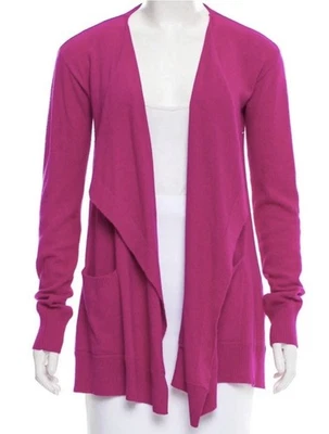Diane Von Furstenberg hot pink open cardigan sweater drape front pockets small - Image 1 of 4
