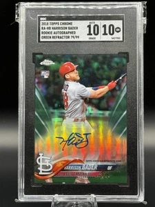 2018 Topps Chrome Rookie Auto Harrison Bader RA-HB Green Refractor /99 SGC 10/10 - Picture 1 of 2