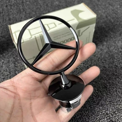 Front Hood Standing Matte Star Black Emblem Badge For Mercedes Benz Most models - Image 1 of 4