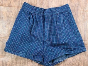 Vintage 1980er Live In's Mom hoch geschnitten karierte Jeansshorts Damengröße 5/6 Small - Bild 1 von 13