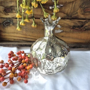 Mercury Silver Glass Pomegranate Decor Thanksgiving Fall Harvest 6"t - Picture 1 of 9