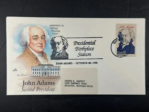 US FDC 1986 John Adams 22c ArtCraft Presidential Birthplace Station AMERIPEXb142 - Picture 1 of 2