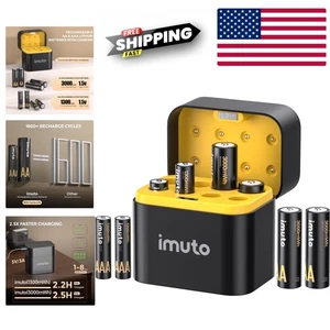 8-Pack Rechargeable AA and AAA Lithium Batteries with Integrated Charger & Case - Picture 1 of 11