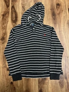 Ralph Lauren Polo Black Red Pony Waffle Mens Hoodie Hooded Pullover Jacket L - Picture 1 of 9