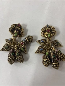 Satellite Paris Gold Tone Shapes Tassel Earrings Clip On Dangle - Picture 1 of 8