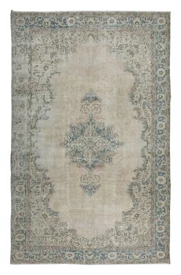 6.4x10 Ft One of a Kind Anatolian Oushak Rug, Vintage Handmade Sun Faded Carpet - Image 1 of 4