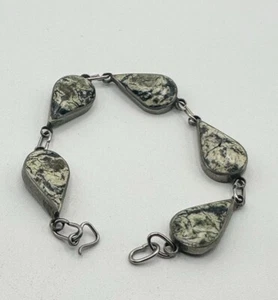 Double Sided Stone Bracelet Onyx Marbled Black White - Picture 1 of 6