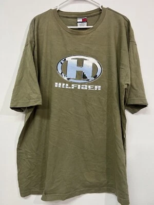 Camiseta Tommy Hilfiger De Colección Para Hombre Talla 2XL XXL Cromo Logo Verde Oliva Años 90 EE. UU. Foto 1 de 4