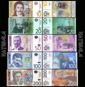 SERBIA SET 5 Pcs 10, 20, 50, 100 & 200 DINARA 2011-2013 Pick-54-55-56-57-58 UNC - Picture 1 of 6