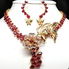 Jewelry Set 9 X 11 MM. Pear Red  Ruby, Sapphire & Zircon 925 Silver