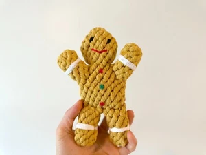 Gingerbread Man Rope Toy ,Handmade Sustainable Gingerman,dog toys for small dogs - Picture 1 of 8