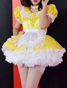 sexy Girl sissy maid Satin lockable cross dressing Dress Cosplay CD/TV Tailored - Picture 1 of 5