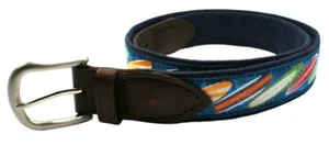 Belted Cow Co. Surfboards Golf Casual Belt Navy Cotton w/Leather Sz 36 (Fits 34) - Picture 1 of 8