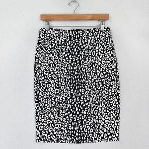 Banana Republic Skirt Womens 2 Black White Leopard Print Pencil Stretch Career - Picture 1 of 12