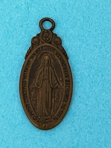 ANTIQUE 1830 BRONZE CHRISTIAN OUR LADY PENDANT Religious medal - Picture 1 of 7