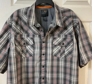 5.11 Tactical Gray Plaid Short Sleeve Snap Button Men’s Shirt Two Pockets Sz 2XL - Picture 1 of 17