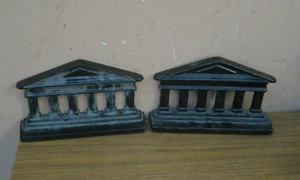 Pair of Vintage Black Cast Iron bookends Greek Acropolis Temple Columns 7"x 4" - Picture 1 of 4
