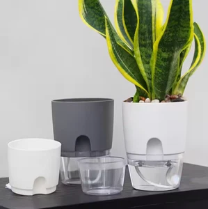 3er Set Blumentopf Kräutertopf Selbstbewässerung Pflanzentopf Kübel  Grau /15cm - Bild 1 von 6