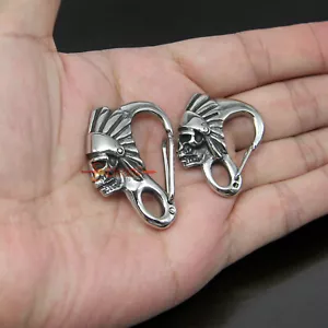 Grande portafoglio fibbia teschio capo indiano acciaio inox portachiavi gancio clip FOB - Foto 1 di 15