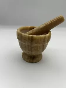 Marble Mortar And Pestle Set White And Natural Colors 4" - Picture 1 of 4