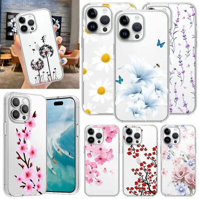 Shockproof TPU Case Silicone Flower Cover For iPhone 16 Pro Max 15 Plus 14 13 12 - Image 1 of 4