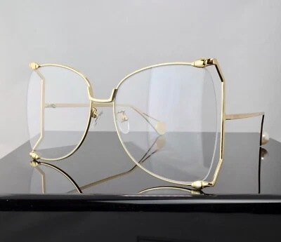 Gucci GG0252S Gold / Clear Lens Butterfly Oversized Women Sunglasses 100% UV - Image 1 of 4