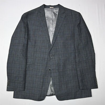 Blazer chaqueta abrigo deportivo Joseph Abboud 46L gris a cuadros 100 % lino ajustado para hombre Foto 1 de 4